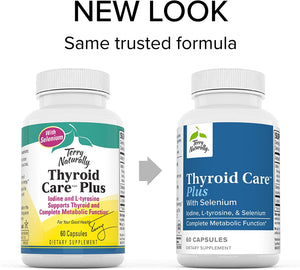Terry Naturally Thyroid Care Plus - 60 Capsules - with Selenium, Iodine & L-Tyrosine - Non-GMO, Gluten Free, Kosher - 30 Servings
