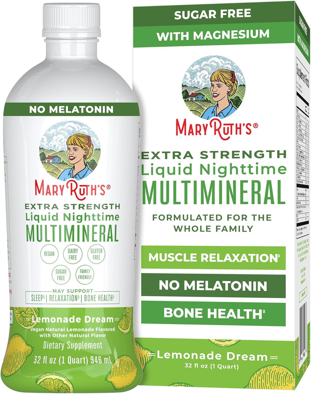MaryRuth's Extra Strength Nighttime Liquid Multimineral | Sugar Free | Calm Magnesium Citrate | NO Melatonin | Calcium Magnesium Zinc | Muscle Relaxation | Lemonade Flavor | Vegan | 32 Servings