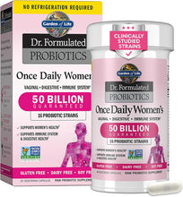 Load image into Gallery viewer, Garden of Life Once Daily Dr. Formulated Probiotics for Women 50 Billion CFU 16 Probiotic Strains with Organic Prebiotics for Digestive, Vaginal &amp; Immune Health, Dairy Free, Shelf Stable 30 Capsules