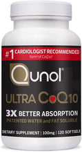 Load image into Gallery viewer, Qunol Ultra CoQ10 100mg, 3x Better Absorption, Patented Water and Fat Soluble Natural Supplement Form of Coenzyme Q10, Antioxidant for Heart Health, 120 Count Softgels