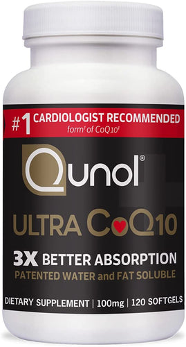 Qunol Ultra CoQ10 100mg, 3x Better Absorption, Patented Water and Fat Soluble Natural Supplement Form of Coenzyme Q10, Antioxidant for Heart Health, 120 Count Softgels