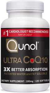 Qunol Ultra CoQ10 100mg, 3x Better Absorption, Patented Water and Fat Soluble Natural Supplement Form of Coenzyme Q10, Antioxidant for Heart Health, 120 Count Softgels