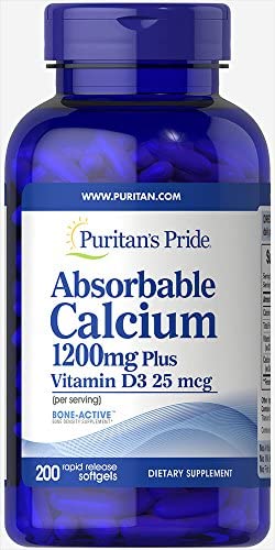 Puritan's Pride Absorbable Calcium with Vitamin D 3 1000iu Softgels, 1200 mg, 200 Count