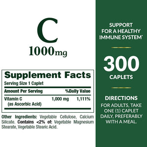Nature's Bounty Vitamin C Caplets, 1000 mg Vitamin C Supplement, 300 Count
