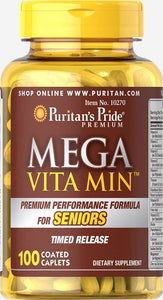 Puritan's Pride Mega Vita Min Multivitamin for Seniors Timed Release with Zinc-100 Coated Caplets