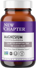 Load image into Gallery viewer, Magnesium, New Chapter Magnesium + Ashwagandha Supplement, 2.5X Absorption, Muscle Recovery, Heart &amp; Bone Health, Calm &amp; Relaxation, Gluten Free, Non-GMO - 30 Count