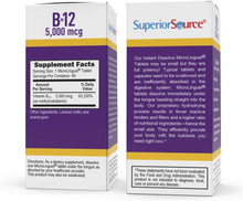 Load image into Gallery viewer, Superior Source No Shot Vitamin B12 Methylcobalamin, Quick Dissolve Sublingual Tablets, Active Form of B12, Increase Metabolism, Energy Production, Nervous System Support, Non-GMO (Vitamin B12 5,000mcg)