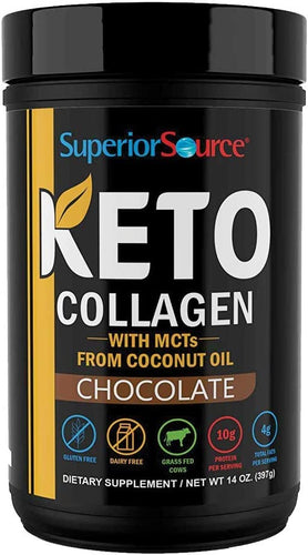 Superior Source Keto Collagen Protein Powder Chocolate (14 oz), Grass Fed Collagen Peptides with MCT Oil, 23 (17 g) Servings, Pre/Post Workout, Gluten Free, Paleo Friendly, Non-GMO