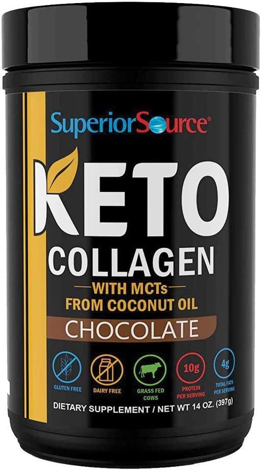 Superior Source Keto Collagen Protein Powder Chocolate (14 oz), Grass Fed Collagen Peptides with MCT Oil, 23 (17 g) Servings, Pre/Post Workout, Gluten Free, Paleo Friendly, Non-GMO