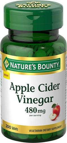Nature’s Bounty Apple Cider Vinegar 480mg Pills, Vegetarian Supplement Plant Based, 200 Tablets