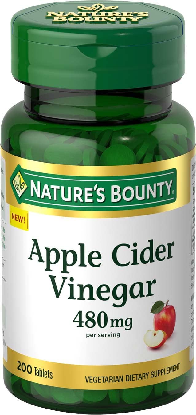 Nature’s Bounty Apple Cider Vinegar 480mg Pills, Vegetarian Supplement Plant Based, 200 Tablets