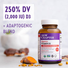 Load image into Gallery viewer, New Chapter Vitamin D3, Fermented Vitamin D3 2,000 IU, Organic, ONE Daily + Whole-Food Herbs, Adaptogenic Reishi Mushroom for Immune Support, Bone &amp; Heart Health, 100% Vegetarian, Gluten-Free-60 count