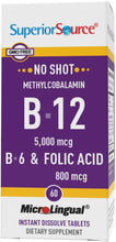 Load image into Gallery viewer, Superior Source No Shot Vitamin B12 Methylcobalamin (5000 mcg), B6, Folic Acid, Quick Dissolve Sublingual Tablets, 60 Ct, Increase Energy, Healthy Heart, Boost Metabolism, Stress Support, Non-GMO