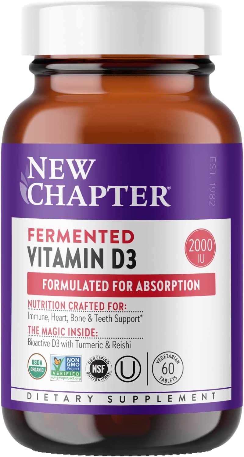 New Chapter Vitamin D3, Fermented Vitamin D3 2,000 IU, Organic, ONE Daily + Whole-Food Herbs, Adaptogenic Reishi Mushroom for Immune Support, Bone & Heart Health, 100% Vegetarian, Gluten-Free-60 count