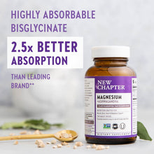 Load image into Gallery viewer, Magnesium, New Chapter Magnesium + Ashwagandha Supplement, 2.5X Absorption, Muscle Recovery, Heart &amp; Bone Health, Calm &amp; Relaxation, Gluten Free, Non-GMO - 30 Count