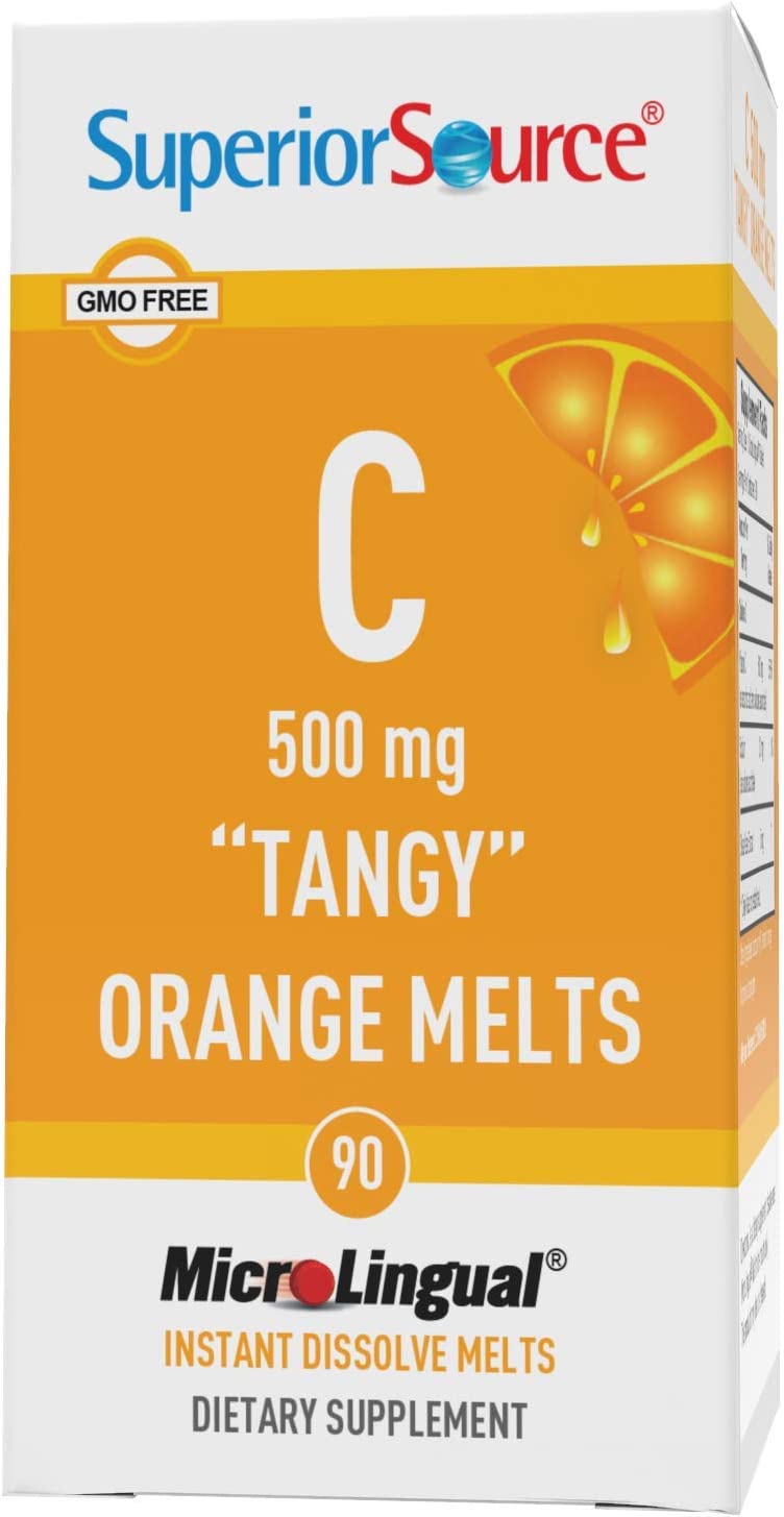 Superior Source Vitamin C 500 mg Sublingual Tablets - Buffered VIT C Tangy Orange Melts - Immune System Booster, Energy Vitamins - 90 Count