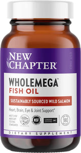 New Chapter Wholemega Fish Oil Supplement Softgels, Wild Alaskan Salmon Oil with Omega-3 + Astaxanthin + Sustainably Caught, 180 Count