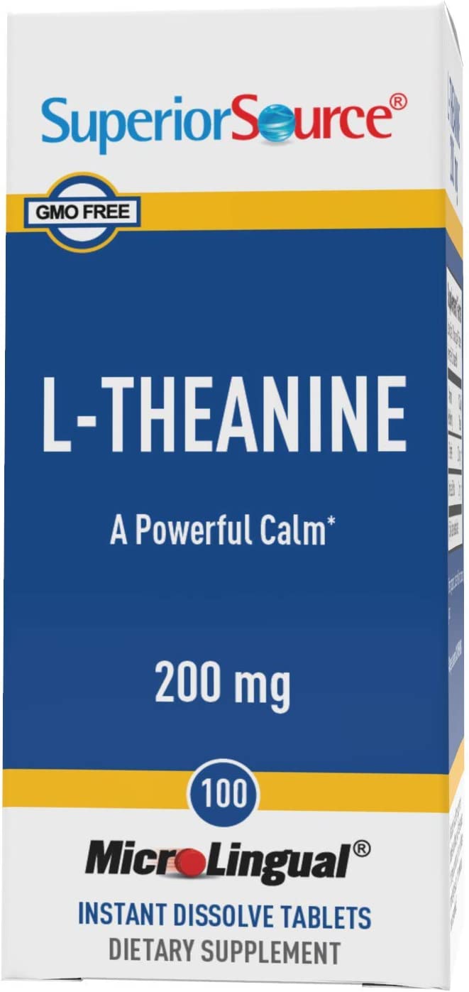 Superior Source L-Theanine 200 mg, Under The Tongue Quick Dissolve Sublingual Tablets, 100 Ct, Promotes Relaxation & Facilities Restful Sleep, Non-GMO