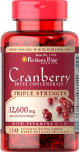 Load image into Gallery viewer, Triple Strength Cranberry Fruit Concentrate 12,600 Mg, Supports Urinary and Bladder Health, 100 Count by Puritan&#39;s Pride