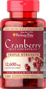 Triple Strength Cranberry Fruit Concentrate 12,600 Mg, Supports Urinary and Bladder Health, 100 Count by Puritan's Pride