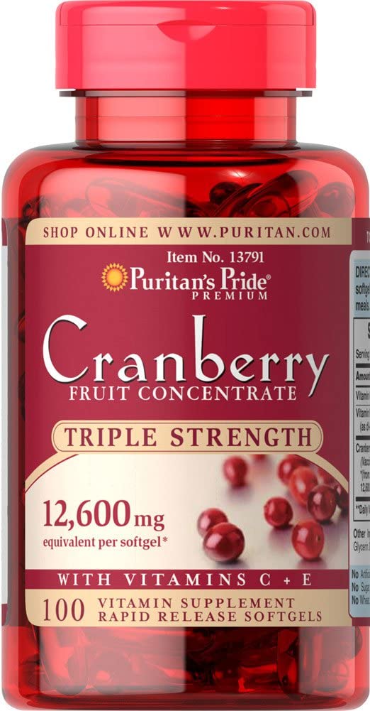Triple Strength Cranberry Fruit Concentrate 12,600 Mg, Supports Urinary and Bladder Health, 100 Count by Puritan's Pride