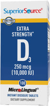 Load image into Gallery viewer, Superior Source Vitamin D3 10000 IU, Under The Tongue Quick Dissolve Sublingual Tablets, 100 Count, Promotes Strong Bones and Teeth, Immune Support, Healthy Muscle Function, Non-GMO