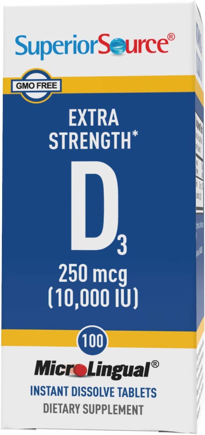 Superior Source Vitamin D3 10000 IU, Under The Tongue Quick Dissolve Sublingual Tablets, 100 Count, Promotes Strong Bones and Teeth, Immune Support, Healthy Muscle Function, Non-GMO
