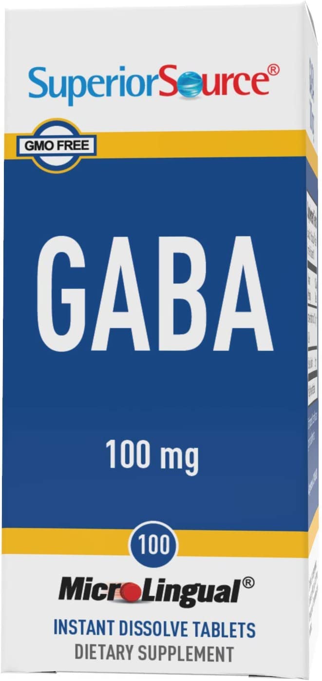 Superior Source GABA 100 mg, Under The Tongue Quick Dissolve Sublingual Tablets, 100 Count, Brain Health Support, Promotes a Relaxing Effect & Positive Mood, Stress Relief & Sleep Support, Non-GMO
