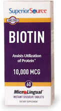Load image into Gallery viewer, Superior Source Biotin 10000 mcg. Under The Tongue Quick Dissolve Sublingual Tablets, 60 Count, Supports Healthy Hair, Skin, and Nail Growth, Helps Support Energy Metabolism, Non-GMO