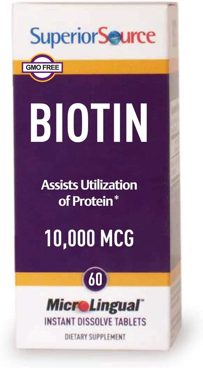Superior Source Biotin 10000 mcg. Under The Tongue Quick Dissolve Sublingual Tablets, 60 Count, Supports Healthy Hair, Skin, and Nail Growth, Helps Support Energy Metabolism, Non-GMO
