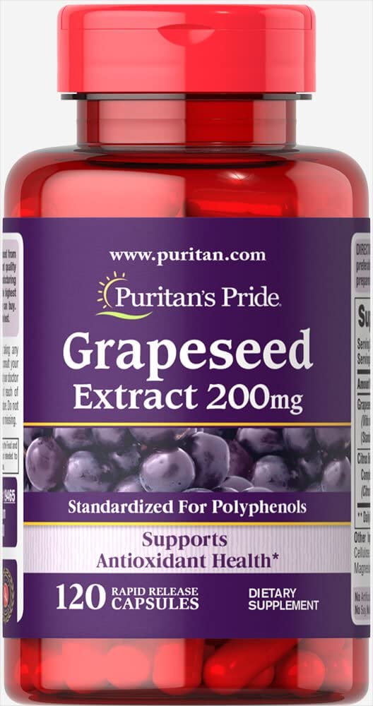Puritans Pride Grapeseed Extract 200 Mg Capsules, 120 Count