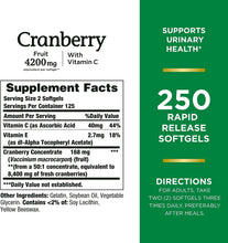 Load image into Gallery viewer, Nature’s Bounty Cranberry 4200mg With Vitamin C, Urinary Health &amp; Immune Support, Cranberry Concentrate, 250 Rapid Release Softgels