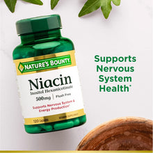 Load image into Gallery viewer, Nature’s Bounty Niacin 500mg Flush Free, Cellular Energy Support, Supports Nervous System Health, 120 Capsules
