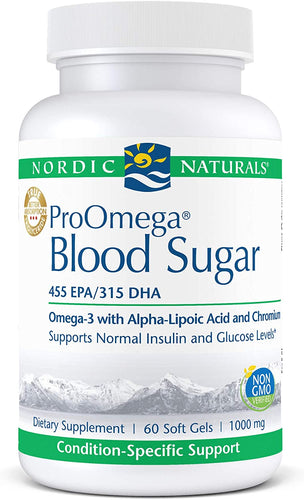 Nordic Naturals ProOmega Blood Sugar - Fish Oil, 455 mg EPA, 315 mg DHA, 200 ug Chromium, 300 mg Alpha-Lipoic Acid, Supports Normal Insulin and Glucose Levels*, 60 Soft Gels