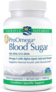 Nordic Naturals ProOmega Blood Sugar - Fish Oil, 455 mg EPA, 315 mg DHA, 200 ug Chromium, 300 mg Alpha-Lipoic Acid, Supports Normal Insulin and Glucose Levels*, 60 Soft Gels
