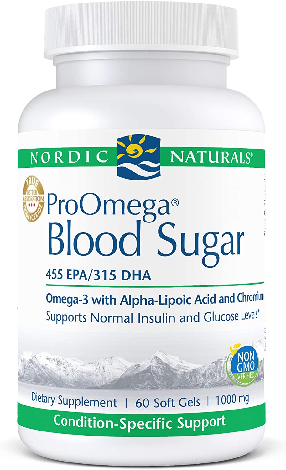 Nordic Naturals ProOmega Blood Sugar - Fish Oil, 455 mg EPA, 315 mg DHA, 200 ug Chromium, 300 mg Alpha-Lipoic Acid, Supports Normal Insulin and Glucose Levels*, 60 Soft Gels