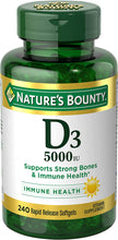 Load image into Gallery viewer, Nature’s Bounty Vitamin D3, Immune Support, 125 mcg (5000iu), Rapid Release Softgels, 240 Ct