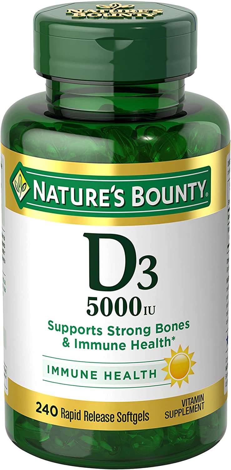 Nature’s Bounty Vitamin D3, Immune Support, 125 mcg (5000iu), Rapid Release Softgels, 240 Ct