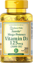 Load image into Gallery viewer, Vitamin D3 5,000 IU Bolsters Immunity by Puritan&#39;s Pride for Immune System Support and Healthy Bones and Teeth 200 Softgels