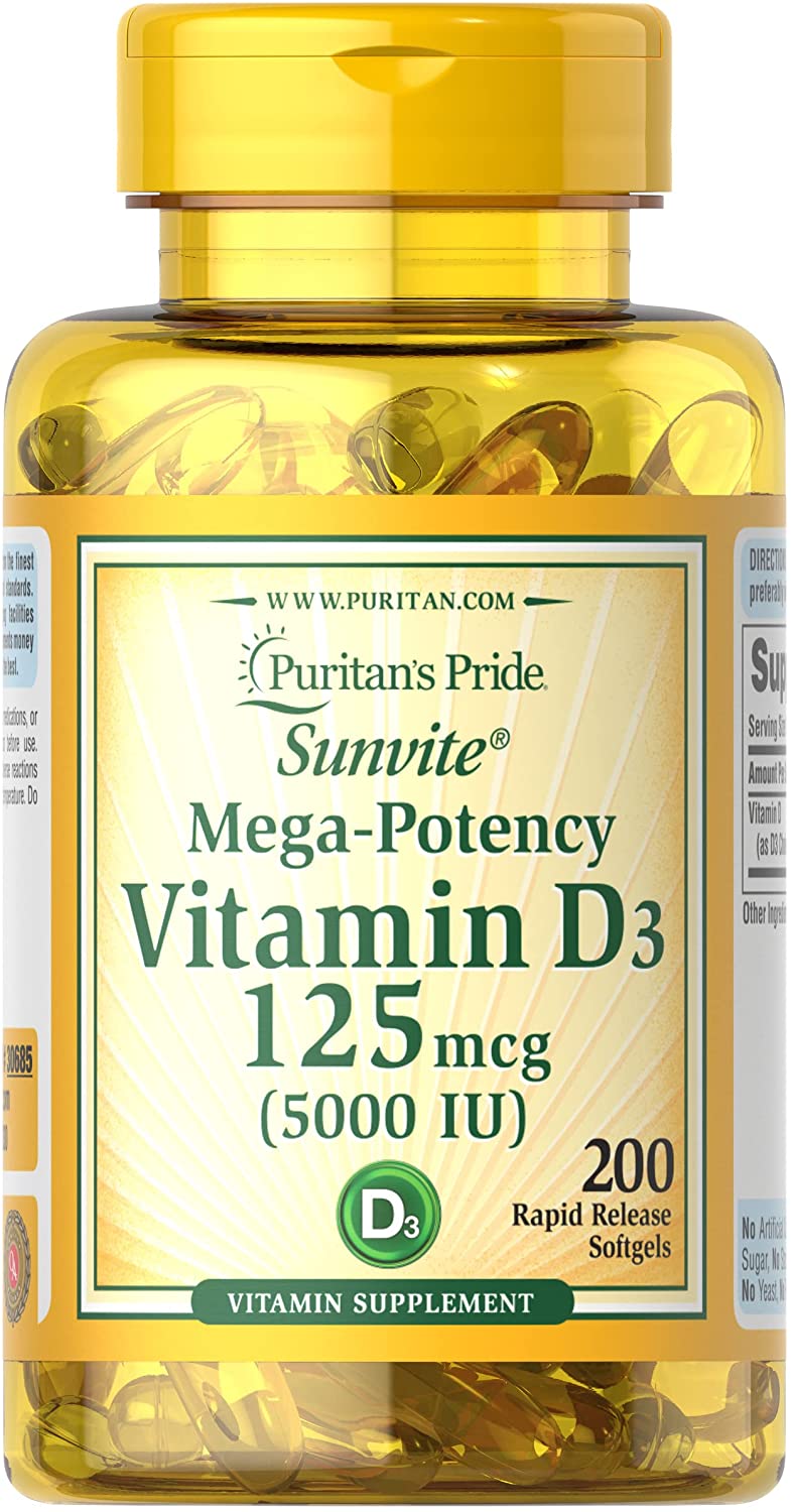 Vitamin D3 5,000 IU Bolsters Immunity by Puritan's Pride for Immune System Support and Healthy Bones and Teeth 200 Softgels
