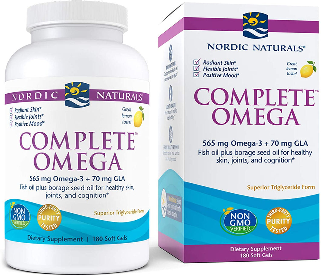 Nordic Naturals Complete Omega, Lemon Flavor - 565 mg Omega-3-180 Soft Gels - EPA & DHA with Added GLA - Healthy Skin & Joints, Cognition, Positive Mood - Non-GMO - 90 Servings