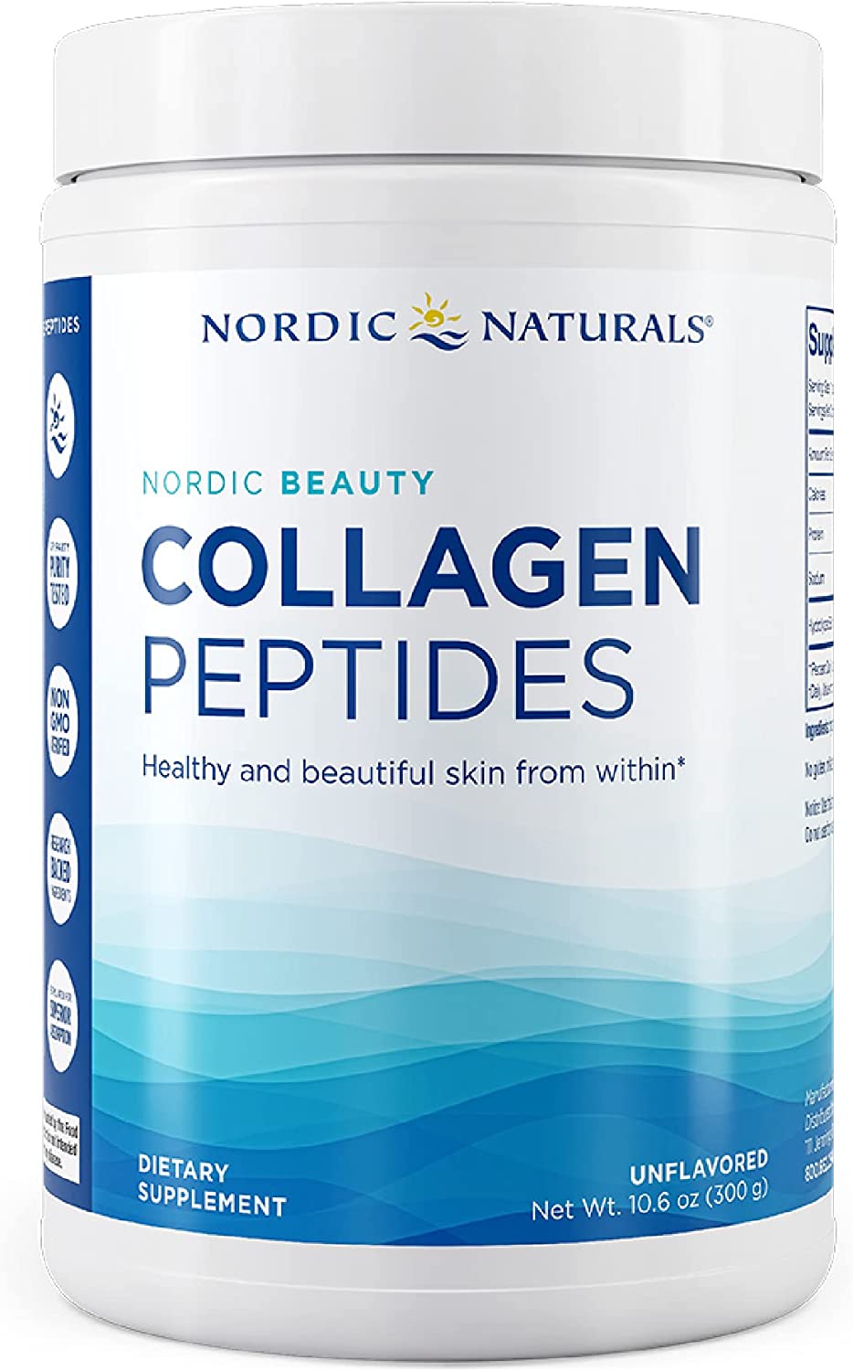 Nordic Naturals Nordic Beauty Collagen Peptides, Unflavored Collagen Supplement for Skin Health and Elasticity, Collagen Peptide Powder for Hot and Cold Beverages, 10.6 Ounces, 30 Servings