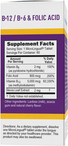 Superior Source No Shot Vitamin B12 Methylcobalamin (5000 mcg), B6, Folic Acid, Quick Dissolve Sublingual Tablets, 60 Ct, Increase Energy, Healthy Heart, Boost Metabolism, Stress Support, Non-GMO