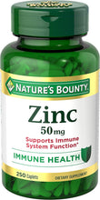 Load image into Gallery viewer, Nature’s Bounty Zinc 50mg, Immune Support &amp; Antioxidant Supplement, Promotes Skin Health 250 Caplets