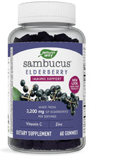 Load image into Gallery viewer, Nature&#39;s Way Sambucus Black Elderberry Gummies with Vitamin C and Zinc for Adult, Immune Support*, 3200 mg, 60 Count