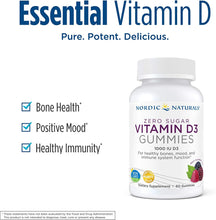 Load image into Gallery viewer, Nordic Naturals Zero Sugar Vitamin D3 Gummies, Wild Berry - 1000 IU Vitamin D3-60 Gummies - Great Taste - Healthy Bones, Mood &amp; Immune System Function - Non-GMO - 60 Servings