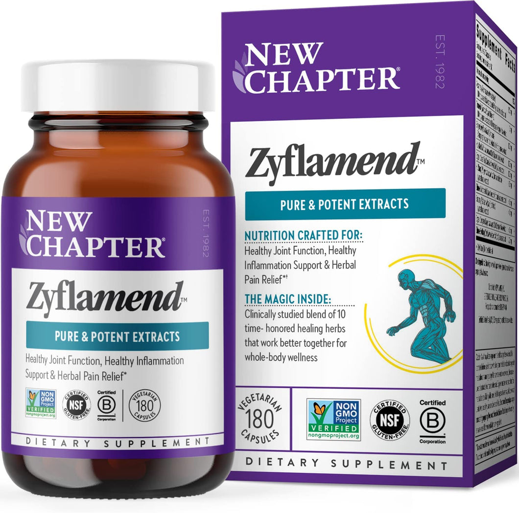 New Chapter Multi-Herbal Pain Reliever+ Joint Supplement, Zyflamend™ 10-in-1 Superfood Blend with Ginger & Turmeric for Healthy Inflammation Response & Herbal Pain Relief+, 180 Count
