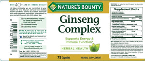Ginseng by Nature's Bounty, Ginseng Complex Capsules Supports Vitality & Immune Function, 75 Capsules
