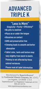 Superior Source Triple K, 3-in-1 Formula, MK-4 500 mcg, MK-7 50 mcg, K1 500 mcg, Quick Dissolve Sublingual Tablets, 30 Count, Healthy Bones and Arteries, Immune & Cardiovascular Support, Non-GMO