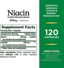 Load image into Gallery viewer, Nature’s Bounty Niacin 500mg Flush Free, Cellular Energy Support, Supports Nervous System Health, 120 Capsules